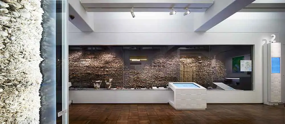 Explanations are provided using information terminals, and correspond to changes in exhibits and updates of information. The case and screen of the information terminals are displayed in a pattern that matches the theme.