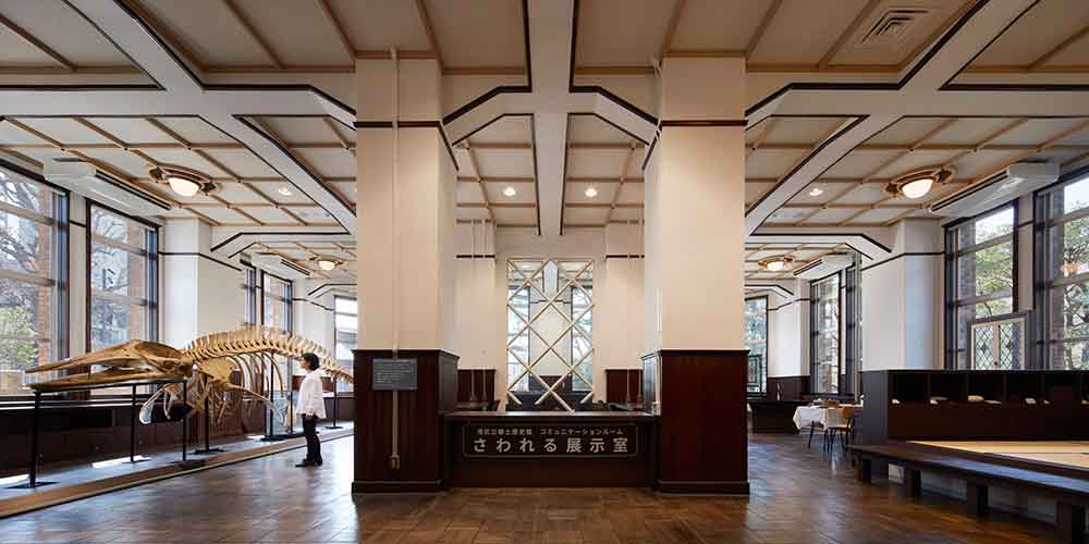 旧資料館の「さわれる展示室」を発展的に継承。来館者が実物資料に直接触れられるコミュニケーションルーム