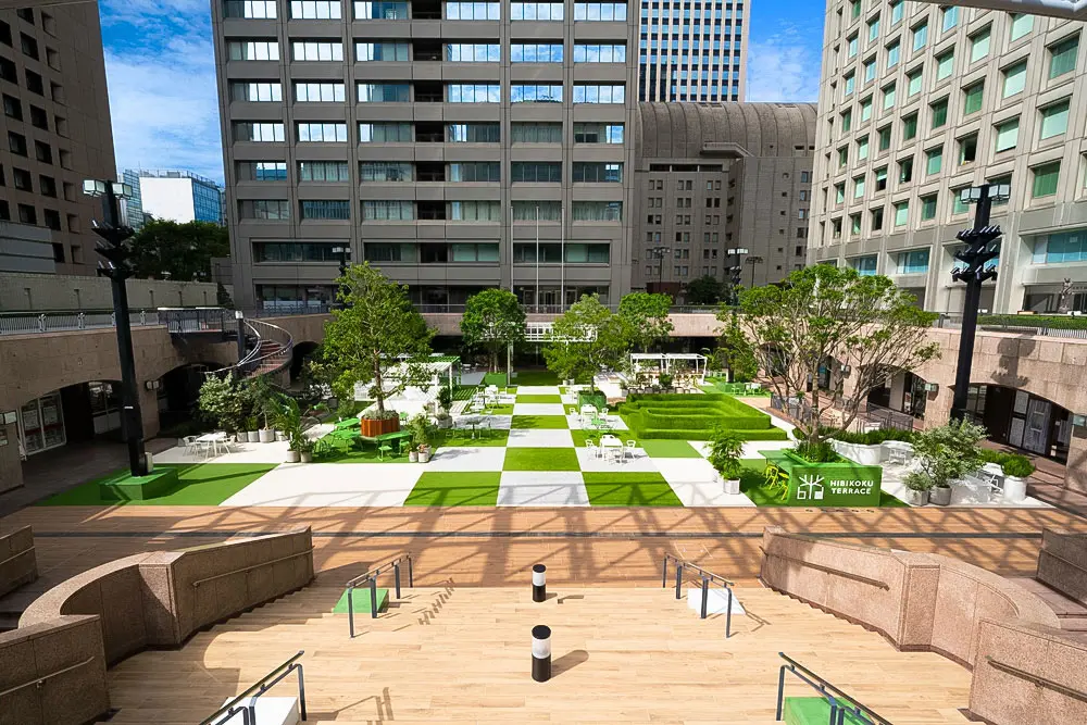 A park on the basement floor of a complex building has been transformed into a "useful outdoor office" for office workers.