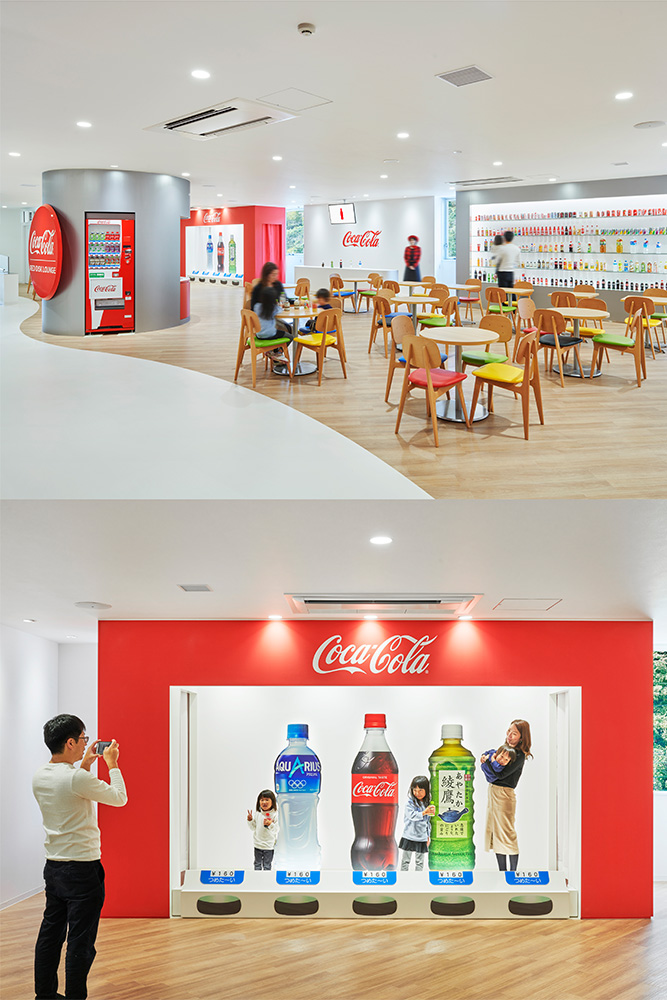 可以一边亲近以“可口可乐”为首的各种品牌的产品，一边愉快地试饮的休息室