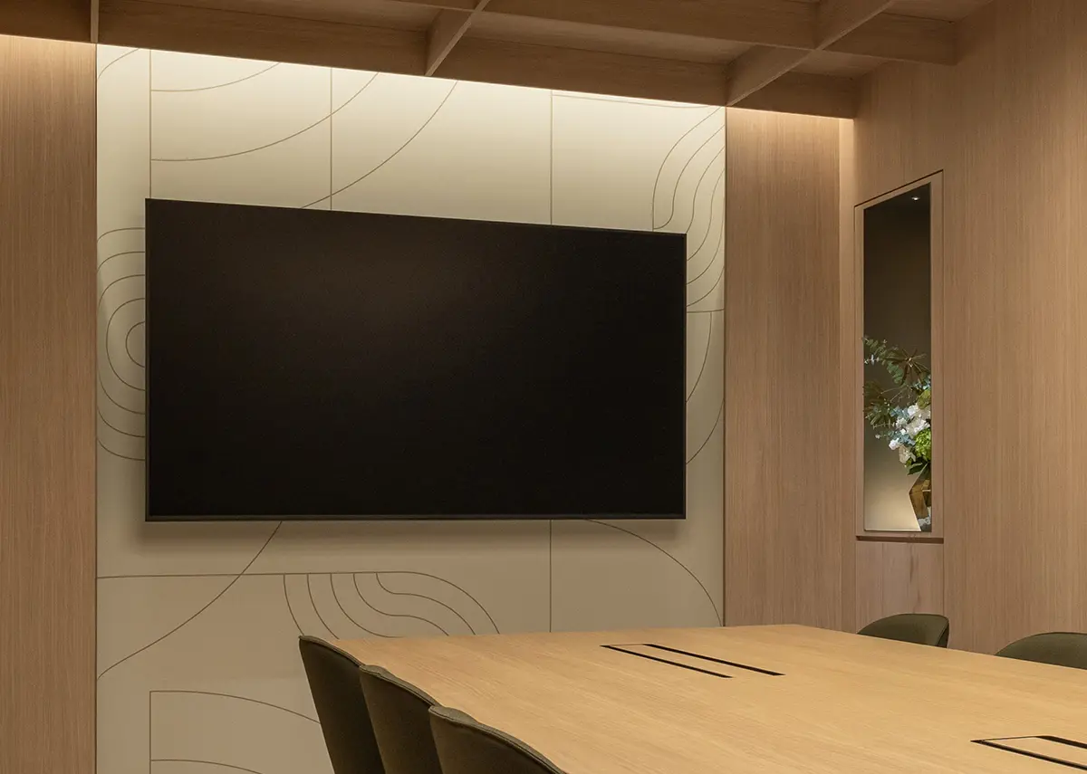 The same pattern is displayed on the back of the monitor, symbolically expressing the atmosphere of each room.