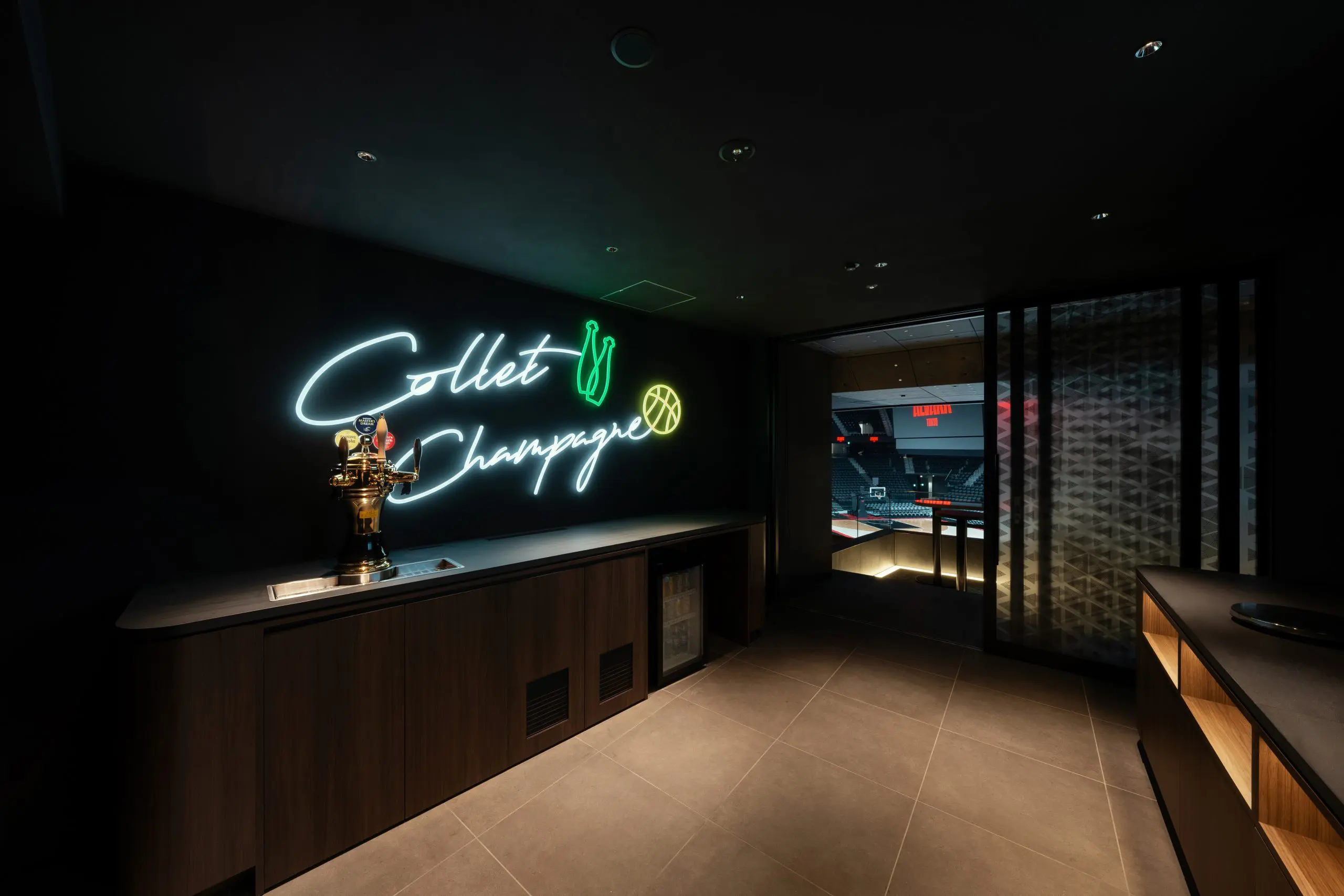The iconic neon lighting in the front room
