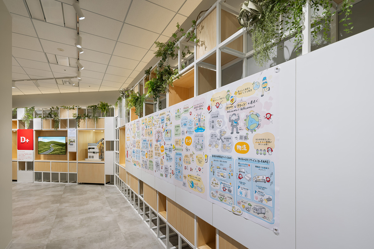 モジュールで設計されており、社員が展示替えを容易にできる