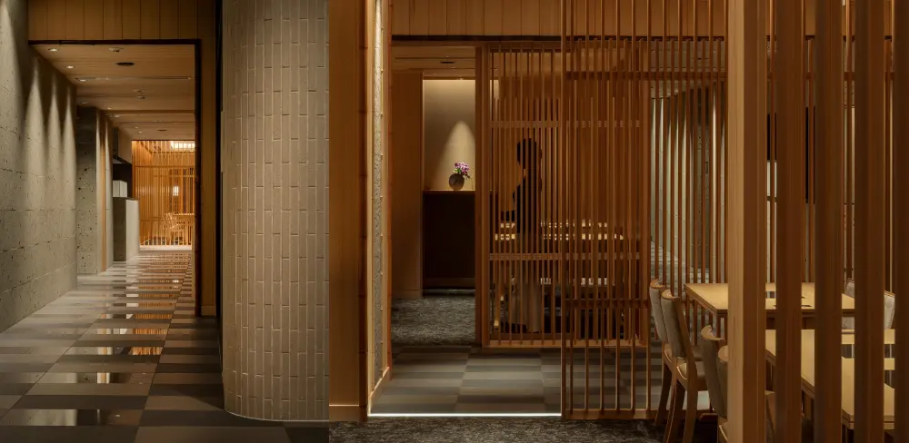 A corridor connecting the dining areas: Inviting modern customers to the "Mimiu dining scene" that also inherits the atmosphere of Senba, Osaka (machiya)